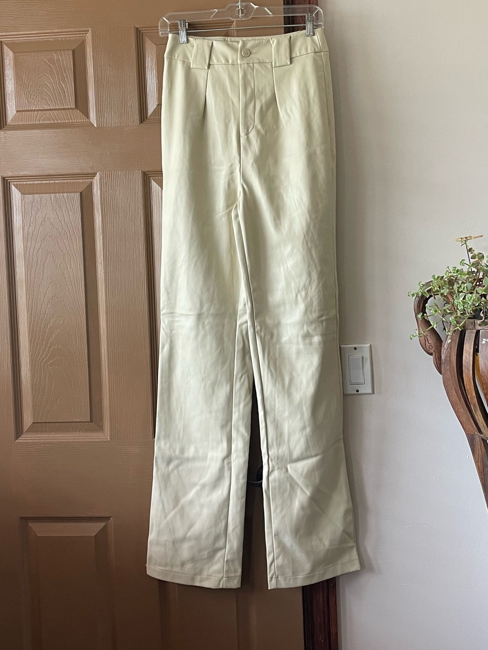 PrettyLittleThing Cream Faux Leather High-Waist Pants